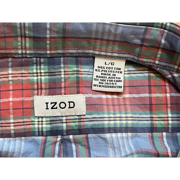 Izod Men's Plaid Button Down Shirt. Size Large. Blue/Red/Green - Picture 3 of 5